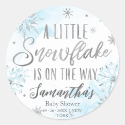 snowflake is on the way Baby Shower Classic Round Sticker