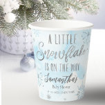 snowflake is on the way Baby Shower Paper Cups<br><div class="desc">Adorable calligraphy with snowflakes,  winter-themed baby shower invitations. Easy to personalize with your details. Check the collection to find matching items as enclosure cards.</div>
