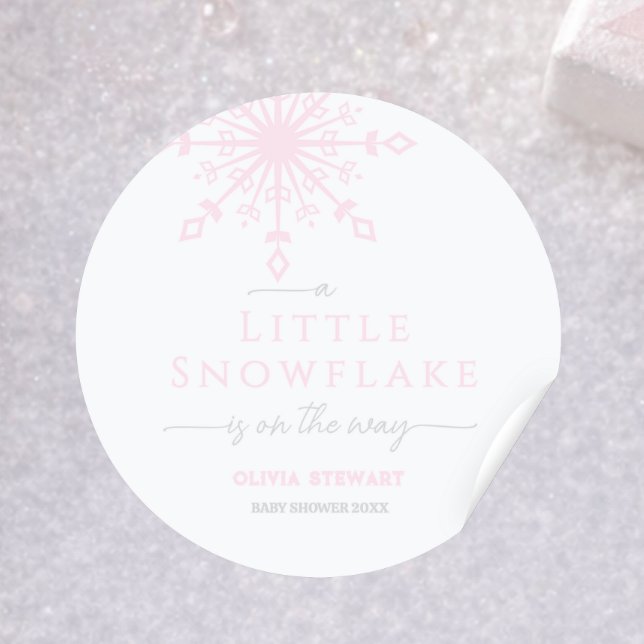 Snowflake is on the way Winter Baby Shower Classic Round Sticker (Creator Uploaded)