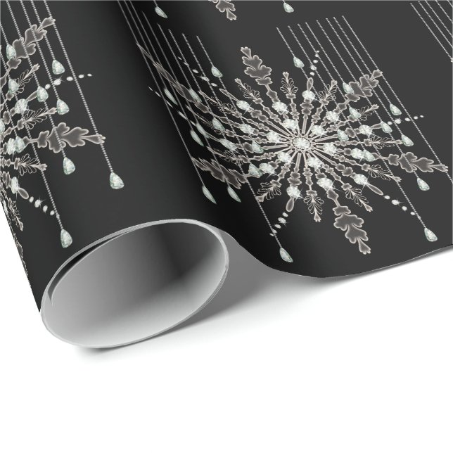 Snowflake jewel elegant crystal winter black silve wrapping paper (Roll Corner)