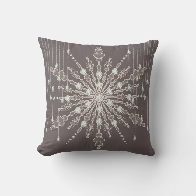 Snowflake jewel look elegant winter brown teal throw pillow (Front)