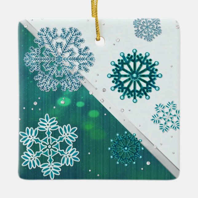 Snowflake Jeweled 3D Ceramic Ornament (Front)