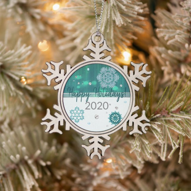 Snowflake Jeweled 3D Snowflake Pewter Christmas Ornament (Tree)