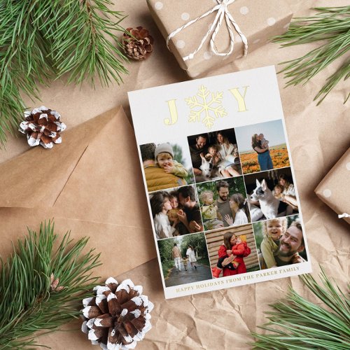 Snowflake Joy 9 Photos Happy Holidays Gold Foil Holiday Card