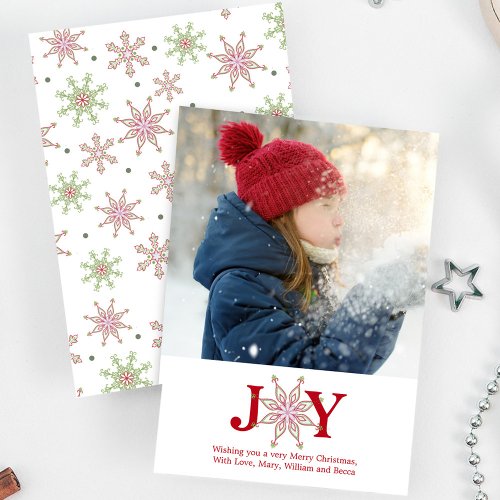 Snowflake Joy Christmas Photo Card Cute 1 Photo