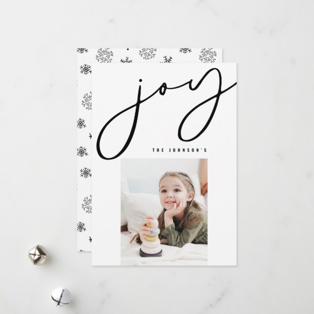 Snowflake Joy Minimalist Photo Christmas Card (Front/Back In Situ)
