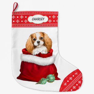 Snowflake King Charles Spaniel Gift Surprise Large Christmas Stocking