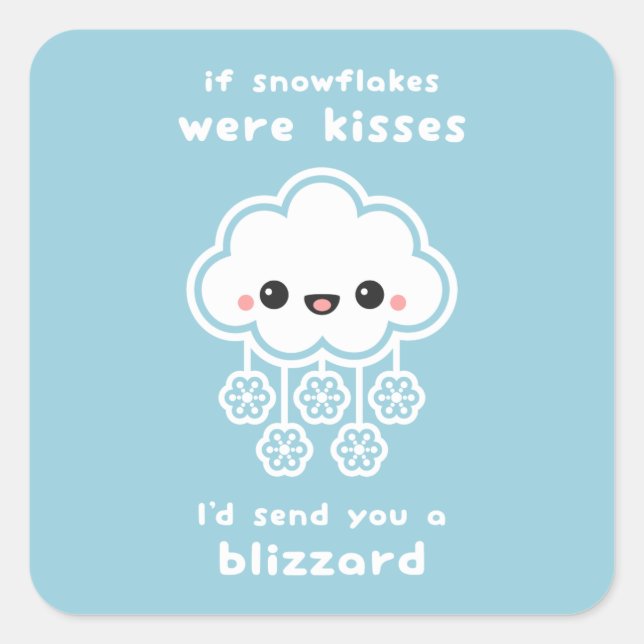 Snowflake Kisses Love Square Sticker (Front)