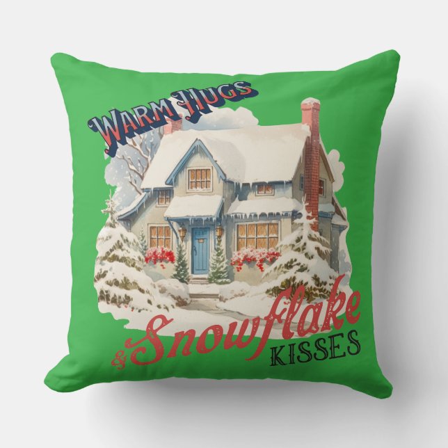 SnowFlake Kisses Smaller Throw Pillow (Front)