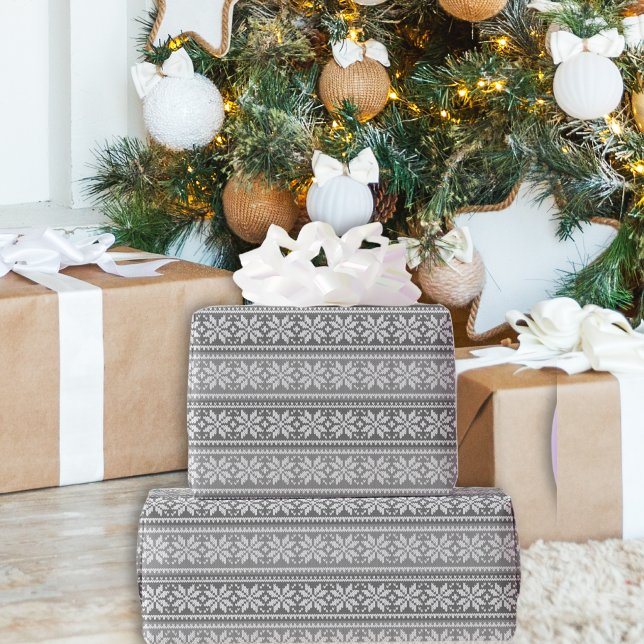 Snowflake Knit Sweater Pattern Winter Gray   Wrapping Paper (Creator Uploaded)