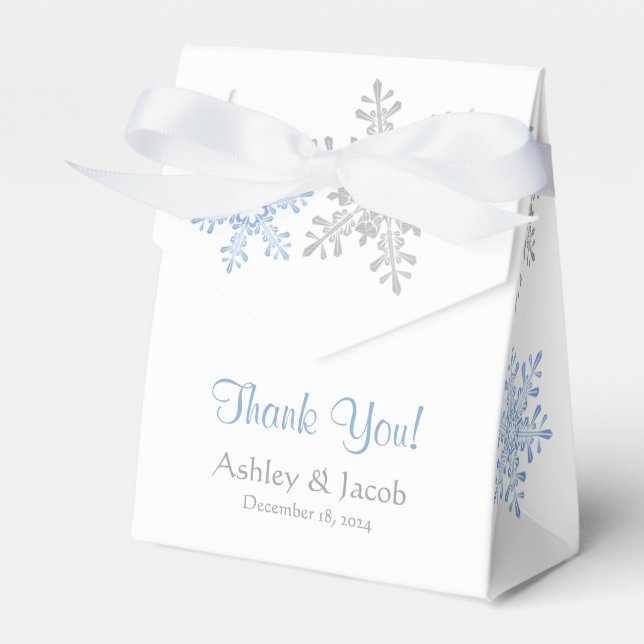 Snowflake Lapis Blue Silver Wedding Thank You Favor Boxes (Front Side)