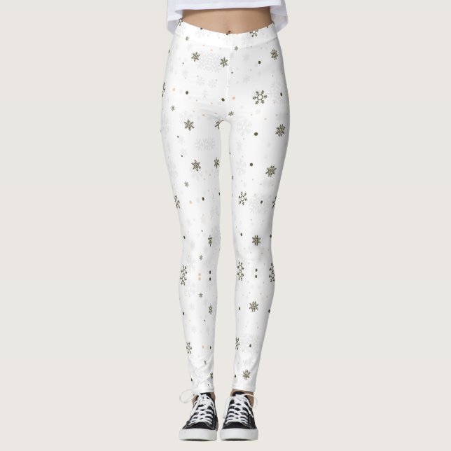 snowflake Leggings, Winter Holiday Yoga Leggings   (Front)