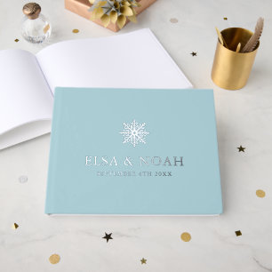 SNOWFLAKE LIGHT BLUE SILVER WINTER WEDDING  FOIL GUEST BOOK 