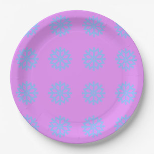 Snowflake Light Blue Winter Festive Pattern Lilac Paper Plates