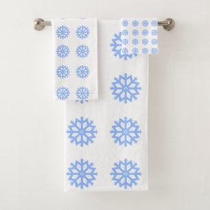 Snowflake Light Blue Winter Pattern  Bath Towel Set