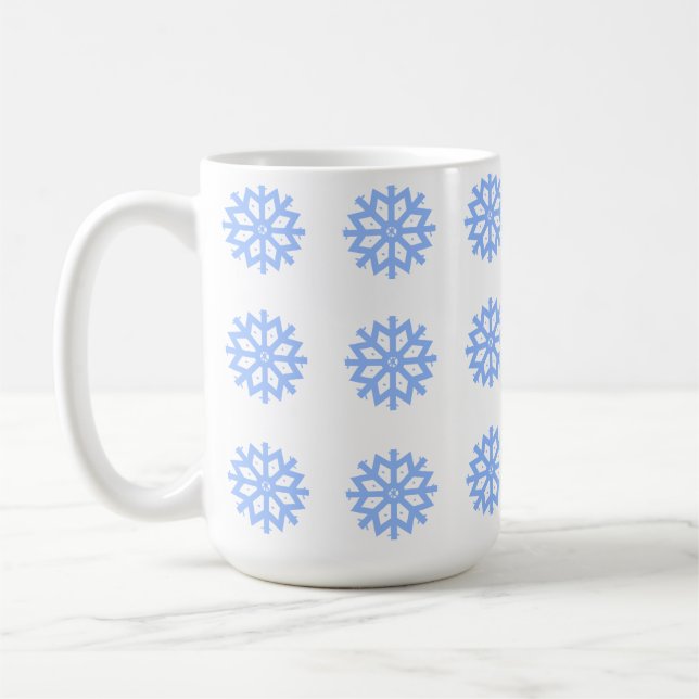  Snowflake Light Blue Winter Pattern Coffee Mug (Left)