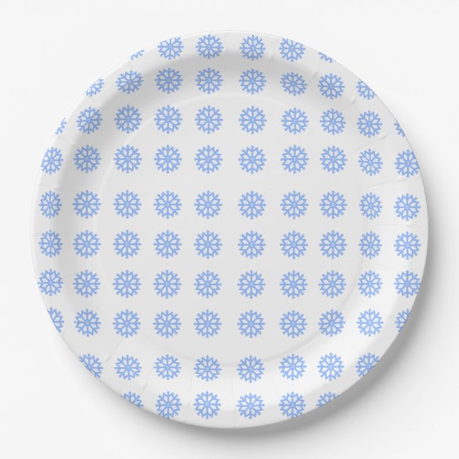  Snowflake Light Blue Winter Pattern  Paper Plates (Front)