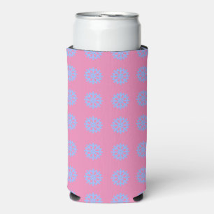 Snowflake Light Blue Winter Pattern Pink Seltzer Can Cooler