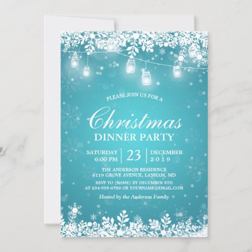 Snowflake Lights Turquoise Holiday Christmas Party Card