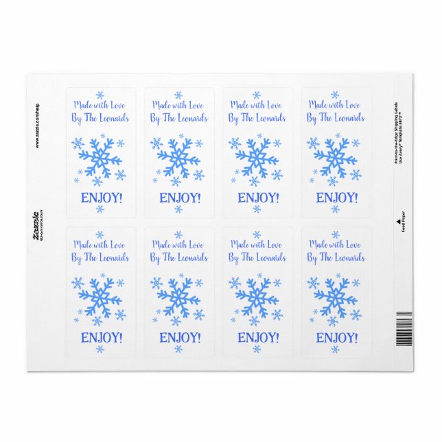 Snowflake MADE WITH LOVE Personalize NAME Label (Full Sheet)
