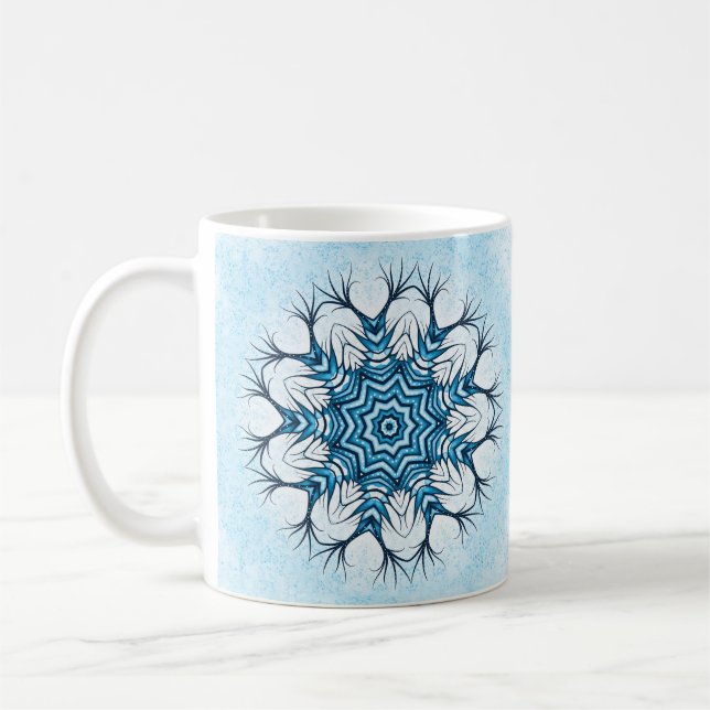 Snowflake Mandala In Blue Winter Abstract Art Coffee Mug (Left)