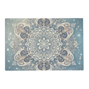 Snowflake Mandala in Frosty Hues 3 Placemat