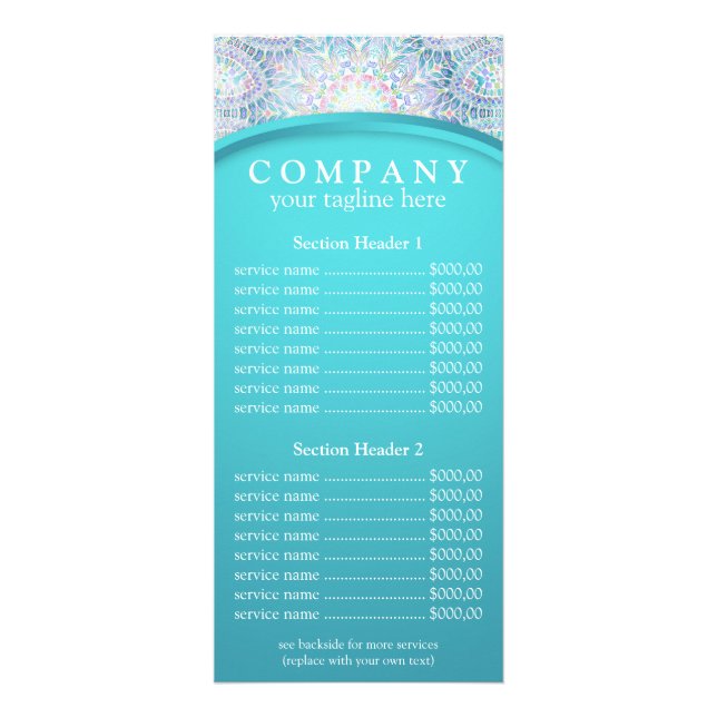 Snowflake mandala price list menu (Front)