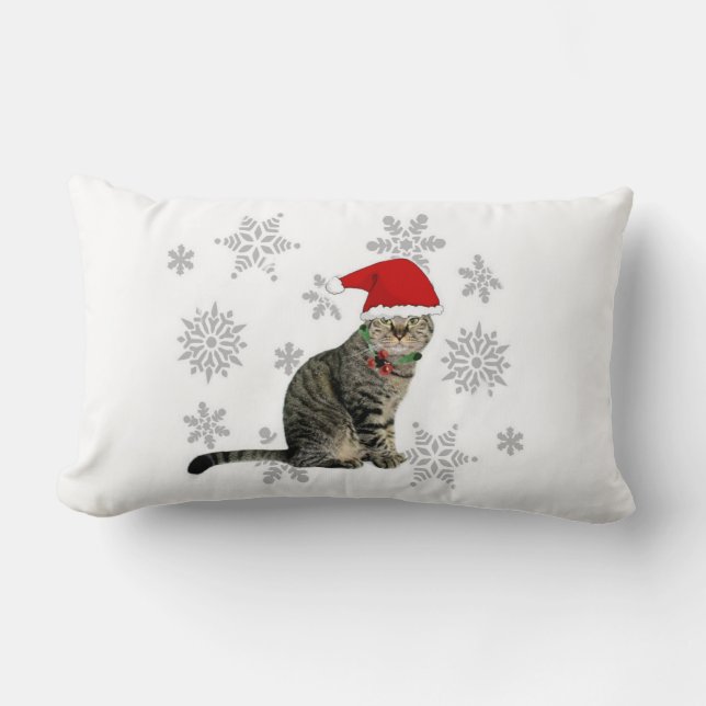 Snowflake Meow Christmas Pillow, 2 Sided Lumbar Pillow (Front)