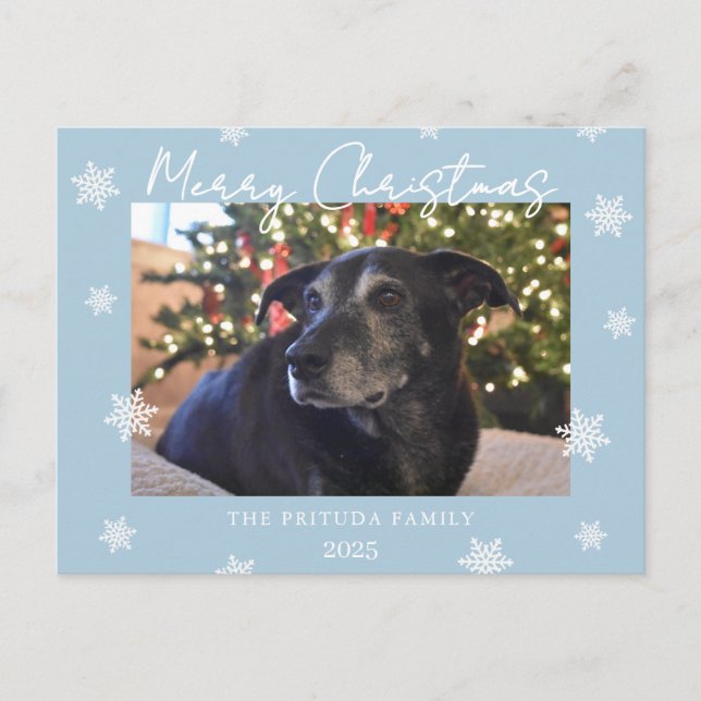 Snowflake Merry Christmas Family Photo Holiday Postcard (Front)