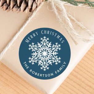 Snowflake Merry Christmas Holiday Blue Classic Round Sticker