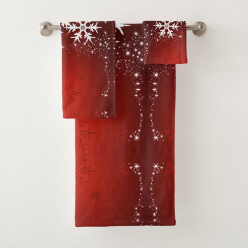 Snowflake Merry Christmas Tree Star Bath Towel Set