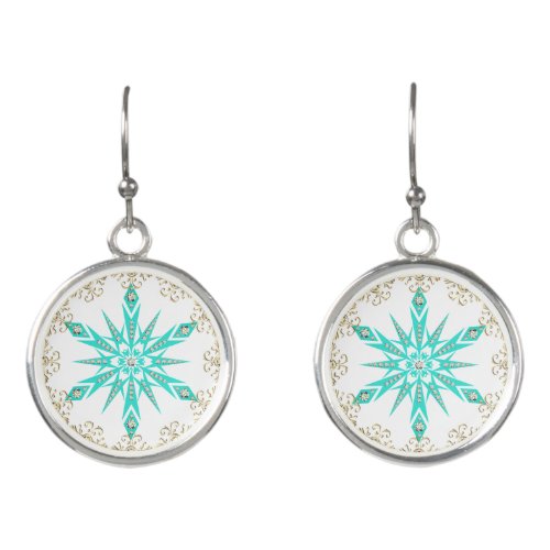 Snowflake mid century retro turquoise diamond  earrings