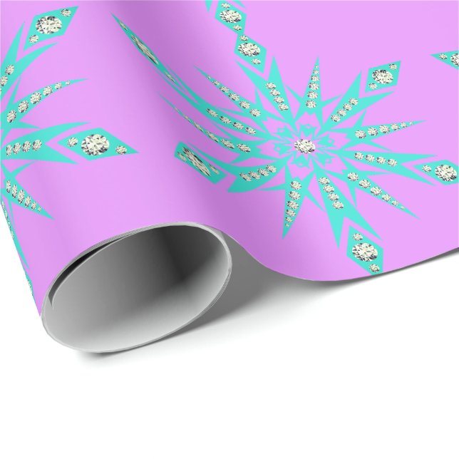 Snowflake mid century retro turquoise pink purple wrapping paper (Roll Corner)