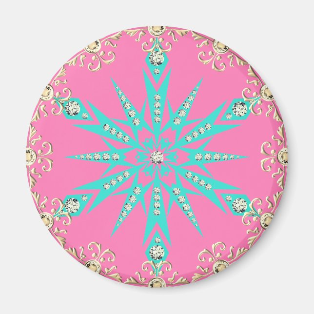 Snowflake mid century turquoise pink vintage  magnet (Front)