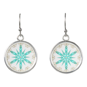 Snowflake mid century turquoise white diamond earrings