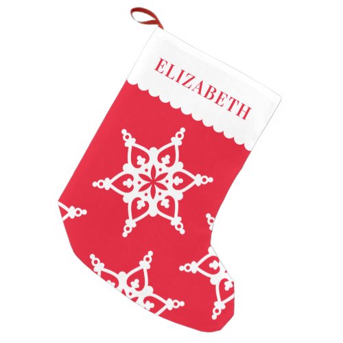 SNOWFLAKE modern cute patten white on red Small Christmas Stocking