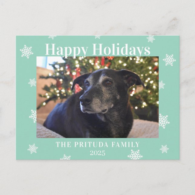 Snowflake Modern Family Photo Holiday Postcard (Front)