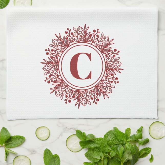 Snowflake Monogram Christmas Kitchen Towel (Folded)