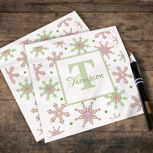 Snowflake Monogram Colorful Holiday Christmas Napkins