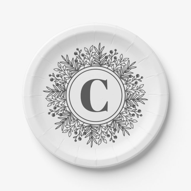 Snowflake Monogram Holiday Paper Plates (Front)