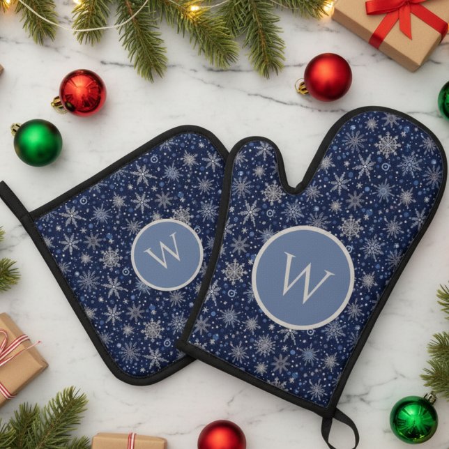 Snowflake Monogram Oven Mitt & Pot Holder Set (Snowflake Monogram Oven mitt and pot holder set)