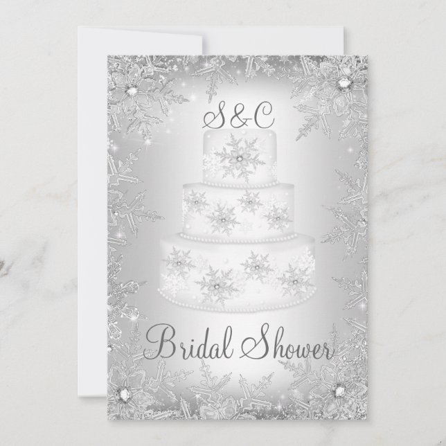Snowflake Monogram Wedding Cake Bridal Shower Invitation (Front)