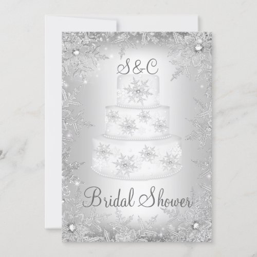 Snowflake Monogram Wedding Cake Bridal Shower Invitation