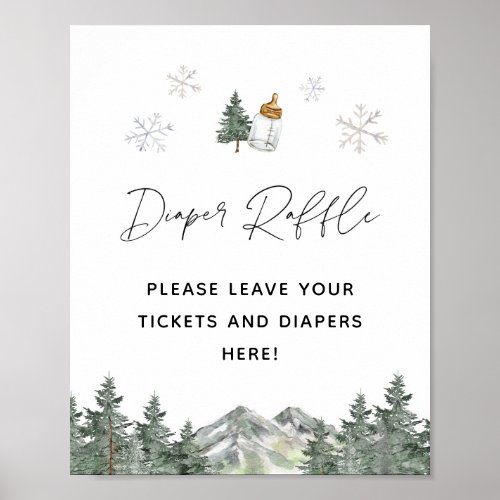 Snowflake Mountain Baby Shower Diaper Raffle Sign