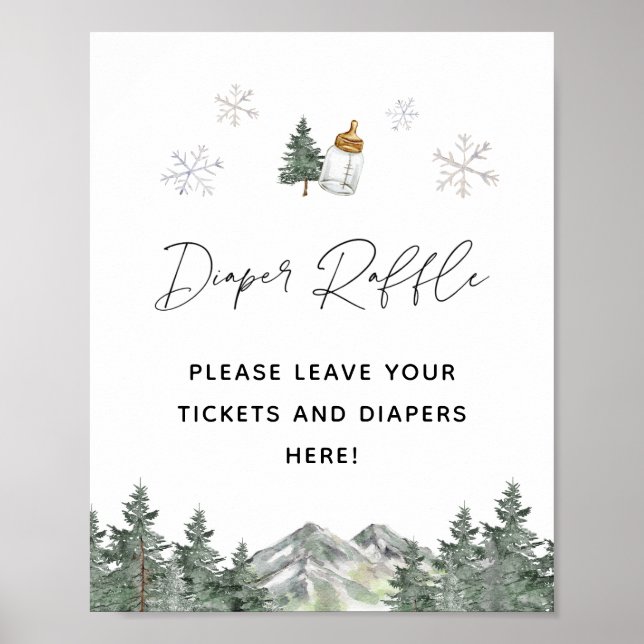 Snowflake Mountain Baby Shower Diaper Raffle Sign (Front)
