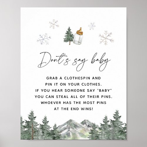Snowflake Mountain Baby Shower Dont Say Baby Game Poster