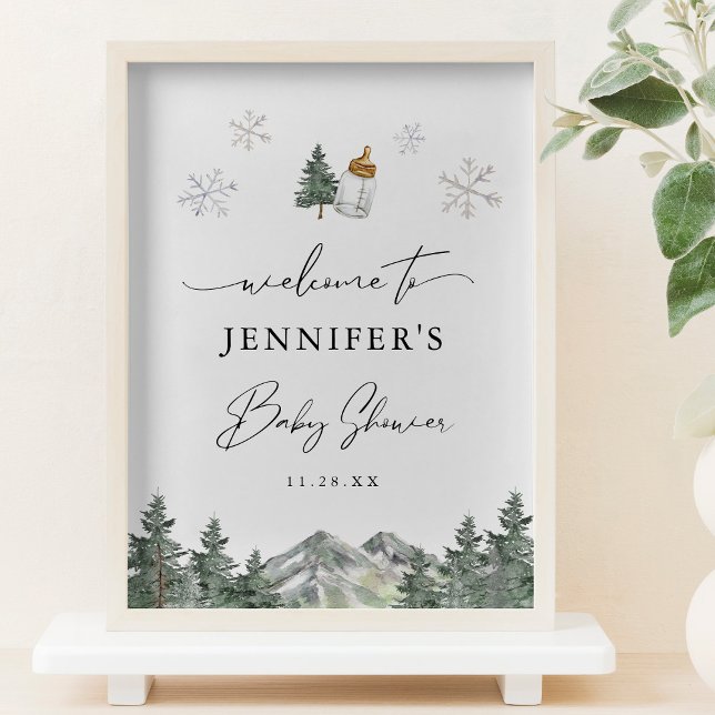 Snowflake Mountain Baby Shower Welcome Sign Poster (Creator Uploaded)