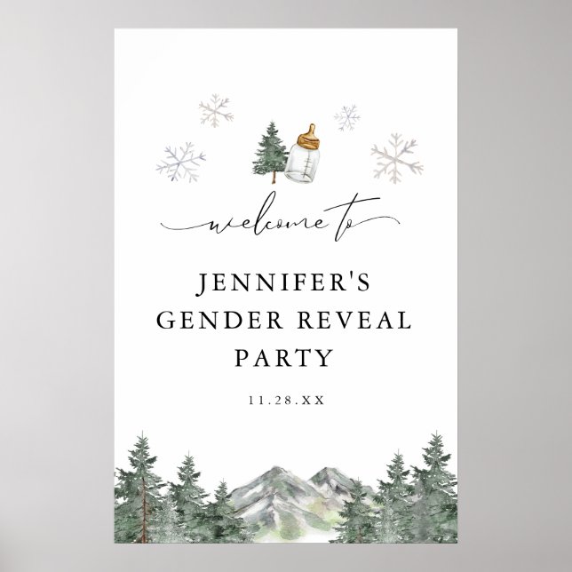Snowflake Mountain Gender Reveal Welcome Sign (Front)