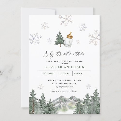 Snowflake Mountain Winter Baby Shower Invitation