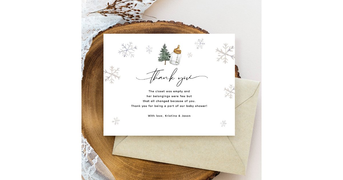 Snowflake Mountain Winter Baby Shower Thank You Card | Zazzle